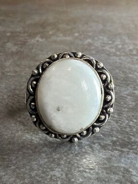 Silver 925 Vintage Style Boho Women Jewelry Scolecite Statement Ring Size 8.5